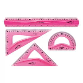   Vonalzókészlet, 30 cm, flexibilis vonalzó, szögmérő, 45° és 60° háromszög vonalzók 4 db/bliszter Keyroad vegyes színek