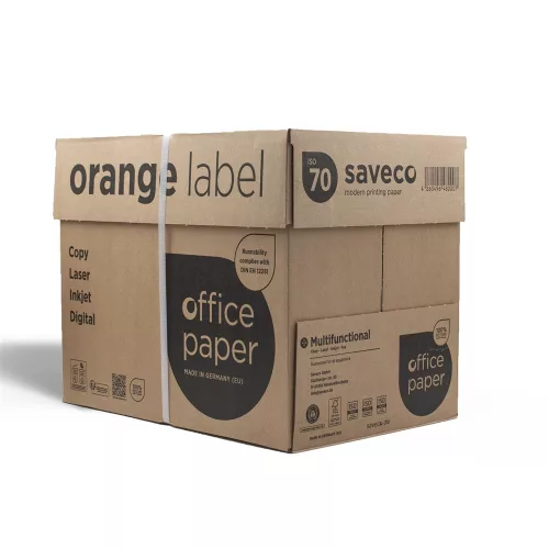 Másolópapír A4, 80g, újrahasznosított ISO 70 fehérségű Saveco Orange Label 500ív/csomag