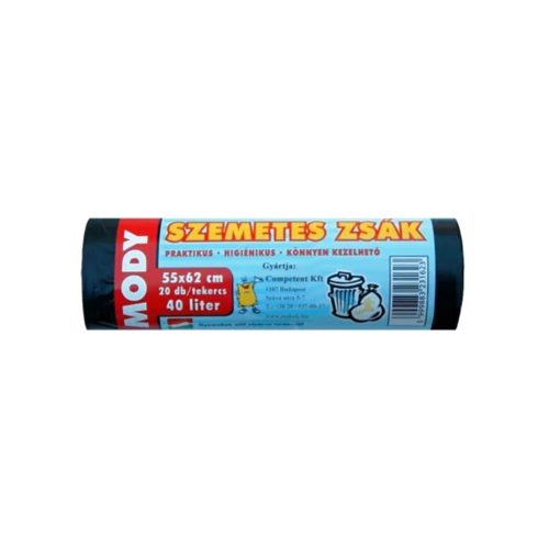 Szemeteszsák 40 liter 55 x 62 cm erősített 20 db/tekercs fekete