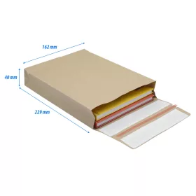   Csomagküldő webshop tasak 162x229x40mm, erős kraft papírból 250 db/doboz, E-green barna