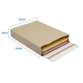   Csomagküldő webshop tasak 350x450x80mm, erős kraft papírból 200 db/doboz, E-green barna