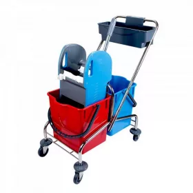   Takarítókocsi króm vázas 2 x 18 liter mop préssel eszköztartóval CK757-T