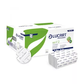  Kéztörlő 2 rétegű V hajtogatott 190 lap/csomag 21 x 21 cm 20 csomag/karton Eco V 2 Lucart _863046 fehér