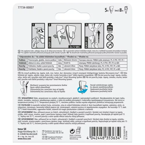 Akasztó öntapadós műanyag 0,2 kg teherbírású 5 darab/bliszter Tesa Powerstrips átlátszó