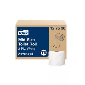   Toalettpapír 2 rétegű közületi átmérő: 13,2cm 100 m/tekercs 27 tekercs/karton Advanced Mid-Size T6 Tork_127530 fehér