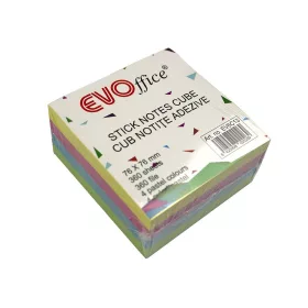   Jegyzettömb öntapadó, 75x75mm, 360lap, EVOffice 4 pasztell szín