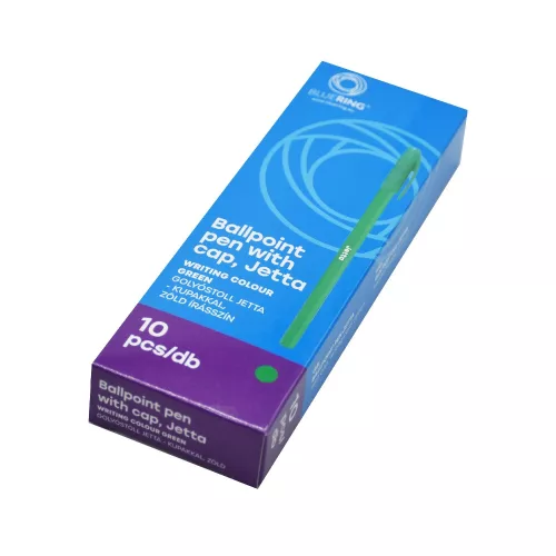 Golyóstoll 0,7mm eldobható, hatszögletű test kupakos Bluering® Jetta, írásszín zöld