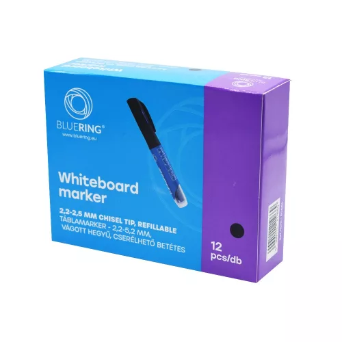 Táblamarker 2,2-5,2mm, vágott hegyű, cserélhető betétes, Bluering fekete