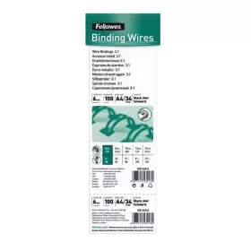   Fém spirál 3:1, 6mm, 21-35lap, Fellowes® 100 db/doboz, fekete