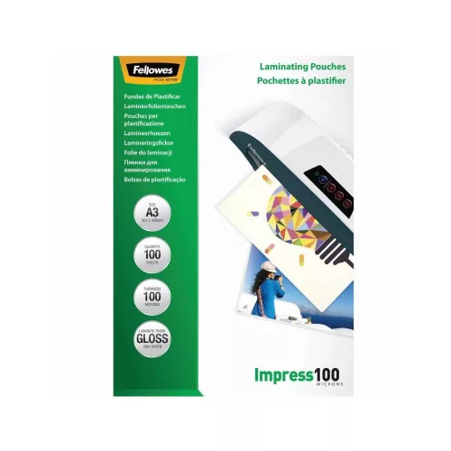 Lamináló fólia, A3, 100 mikron, fényes, 100 db/doboz, Fellowes®