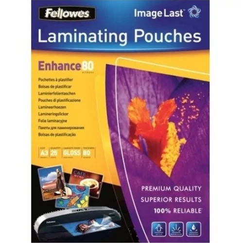 Lamináló fólia, A3, 80 mikron, fényes, 25 db/doboz, Fellowes®
