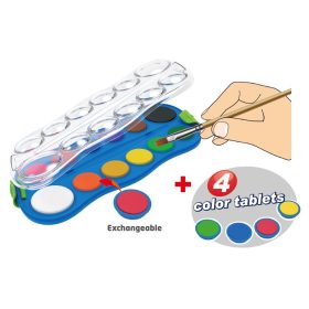   Vízfesték készlet, 12+4 cserélhető színnel, ecsettel, műanyag dobozban, Keyroad