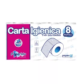   Toalettpapír 2 rétegű kistekercses 100%cellulóz 150 lap/15,75 m/tekercs 8 tekercs/csomag Paperblu Carta Igienica_Paperdi