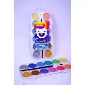  Vízfesték készlet, 12db-os, gyöngyház színű, 30mm festékgombokkal Nebulo
