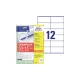 Etikett címke, 105x48mm, univerzális, 65 lap, 12 címke/lap Avery, fehér