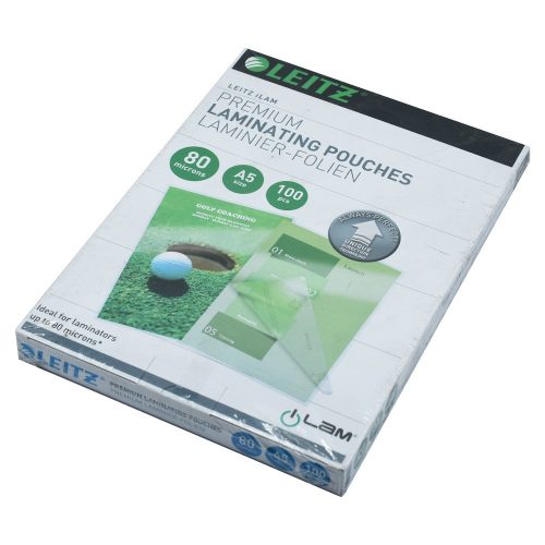 Lamináló fólia, A5, 80 micron, fényes, 100 db/doboz, Leitz iLam 7492