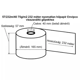   Hőpapír 57mm széles, 232fm hosszú, cséve 40mm, BPA mentes nyomatlan, ENVIPCO MOHU visszaváltó gépekhez