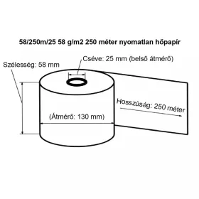   Hőpapír 58mm széles, 250fm hosszú, cséve 25mm, BPA mentes nyomatlan, TOMRA MOHU visszaváltó gépekhez