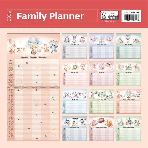 Falinaptár képes 300 x 300 mm, fehér lapokkal Family Planner Dayliner 2026.