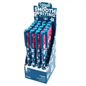   Golyóstoll kupakos, 0,7mm Vinson Flower A18 vegyes test displ 20 db/display