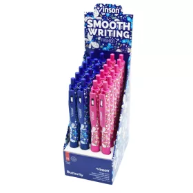   Golyóstoll nyomógombos 0,7mm Vinson Butterfly 520 vegyes test displ 24 db/display