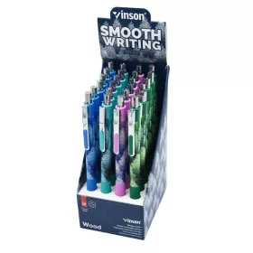   Golyóstoll nyomógombos 0,7mm Vinson Wood 108 vegyes test displ 24 db/display