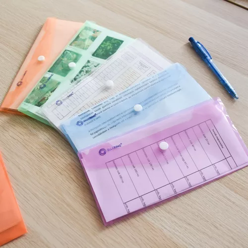 Irattartó tasak DL 'csekk' patentos PP Bluering® transzparens zöld