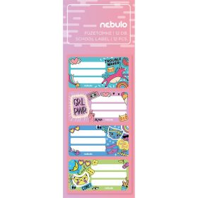 Füzetcímke 12db-os, Girl Power, vegyes minták, Nebulo
