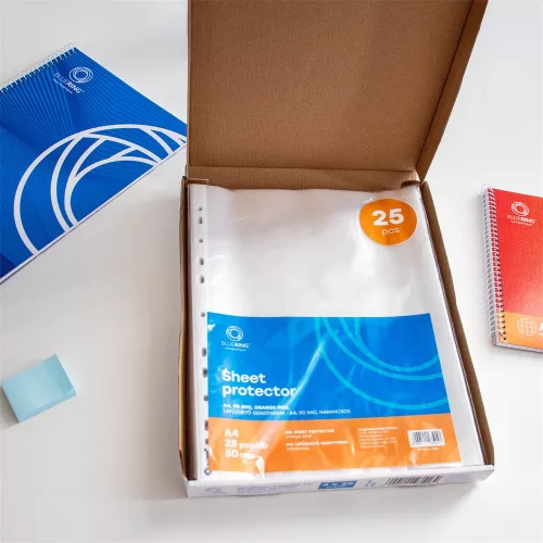 Genotherm lefűzhető, A4, 50 micron fényes víztiszta Bluering® 25 db/csomag, 4 csomag/karton kínáló