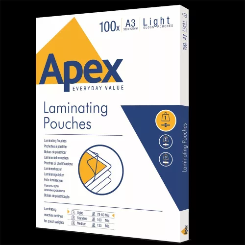 Lamináló fólia A3, 80 mic. 100 db/doboz, Apex Light
