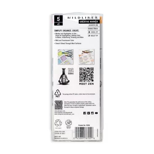 Szövegkiemelő készlet, 1,4/4 mm, kétvégű, Zebra Mildliner Highlighter Gentle, 5 különböző szín