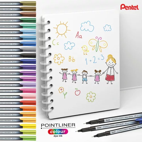 Rostirón, tűfilc készlet, 0,4 mm, Pentel Pointliner 6 klf. szín