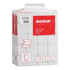   Kéztörlő 2 rétegű V hajtogatású 2 rétegű 200 lap/tekercs 20 csomag/karton Katrin Plus Zig Zag 2_103546 hófehér