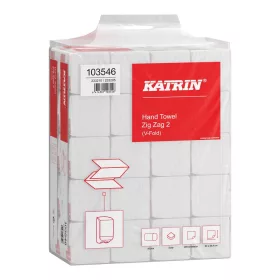   Kéztörlő 2 rétegű V hajtogatott 200 lap/csomag 22,4 x 23 cm 20 csomag/karton Zig Zag Handy Pack Katrin_103546 fehér