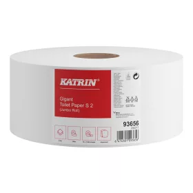   Toalettpapír 2 rétegű közületi átmérő: 18 cm 1304 lap/150 méter/tekercs 12 csomag/karton Jumbo Katrin_93656 fehér