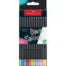   Színes ceruza készlet háromszögletű BLACK EDITION Faber-Castell neon+pasztell fekete test 12klf. szín