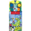 Vízfesték készlet + fehér tempera + matrica DINOSZAURUSZ Faber-Castell 12klf. szín