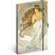 Keménytáblás notesz krémszínű lapokkal, vonalas, leszorító gumiszalaggal Alphonse Mucha – Music 130x210mm, Presco