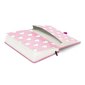  Keménytáblás notesz krémszínű lapokkal, vonalas, leszorító gumiszalaggal Hello Kitty 130x210mm, Presco