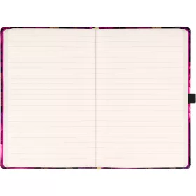   Keménytáblás notesz krémszínű lapokkal, vonalas, leszorító gumiszalaggal Purple Flowers 130x210mm, Presco