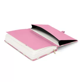   Keménytáblás notesz krémszínű lapokkal, vonalas, leszorító gumiszalaggal Pink 130x210mm, Presco