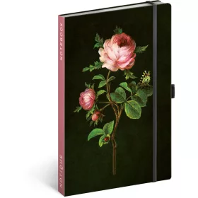   Keménytáblás notesz krémszínű lapokkal, pontozott, leszorító gumiszalaggal Roses 130x210mm, Presco
