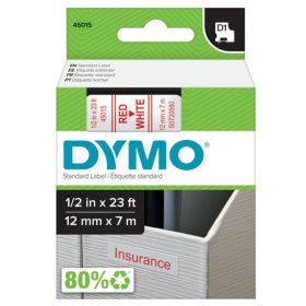   Feliratozógép szalag Dymo Letratag Dymo D1 S0720550/45015 12mmx7m, ORIGINAL, piros/fehér