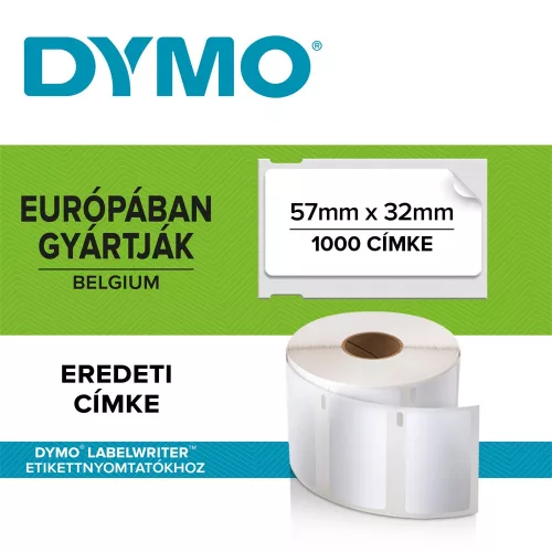 Etikett Dymo LW nyomtatóhoz eltávolítható 32x57mm, 1000 db etikett/doboz, Original, fehér