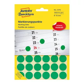   Etikett címke, o18mm, jelölésre, 24 címke/ív, 44 ív/doboz, Avery zöld
