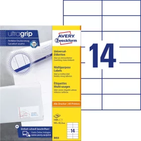   Etikett címke, 105 x42,3mm, univerzális, 14 címke/ív, 100 ív/doboz, Avery fehér