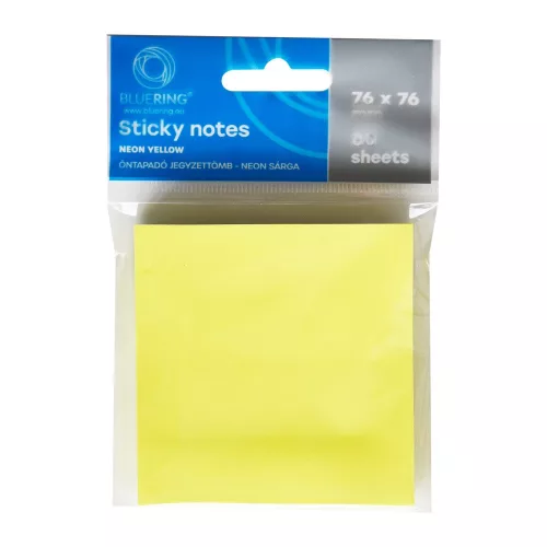 Jegyzettömb öntapadó, 76x76mm, 80lap, Bluering® , neon sárga
