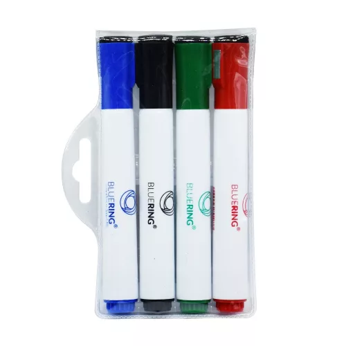 Táblamarker készlet, 3mm, mágneses, törlővel multifunkciós kerek Bluering®, 4 klf. szín