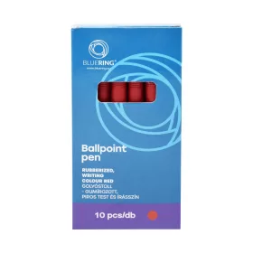   Golyóstoll 0,7mm, nyomógombos, gumírozott fogórész, piros átlátszó test, Bluering® R2, írásszín piros