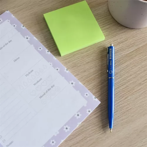 Golyóstoll 0,8mm, nyomógombos műanyag kék test, Bluering® Z3, írásszín kék